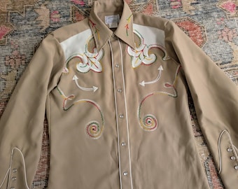 Vintage 50's Embroidered Cowboy Shirt: H Bar C Ranchwear
