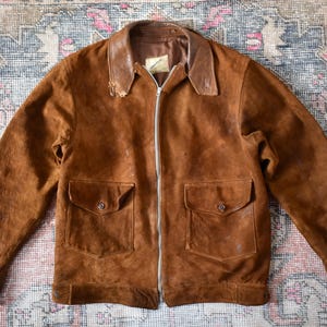 Vtg 1940s Glanson Distressed Brown Suede Jacket Motorcycle