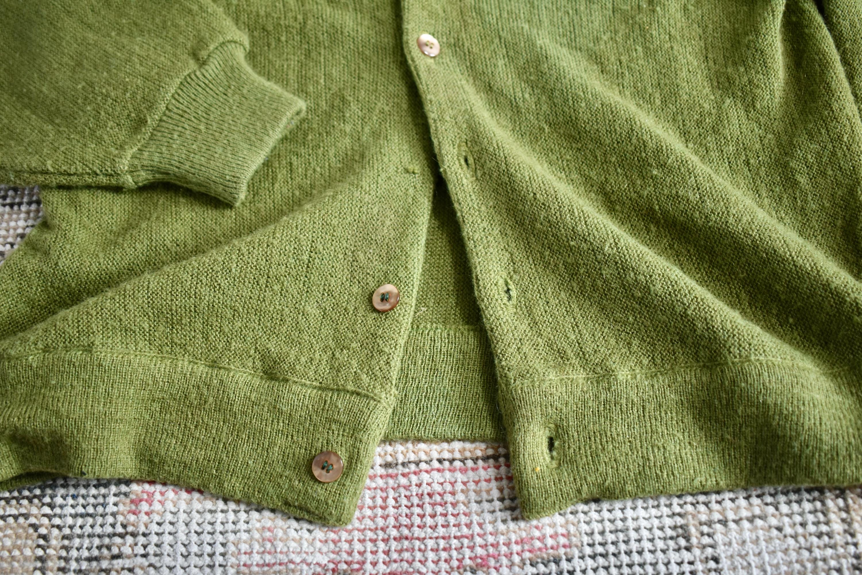 Vtg 60s Sears Sportswear Green Fuzzy Mohair & Acrylic Kurt