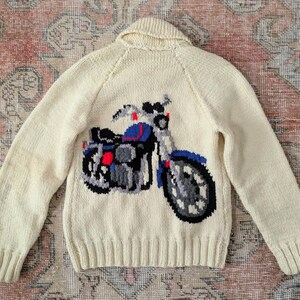 Vtg 50s 60s Motorcycle Design Handmade Chunky Wool Cowichan