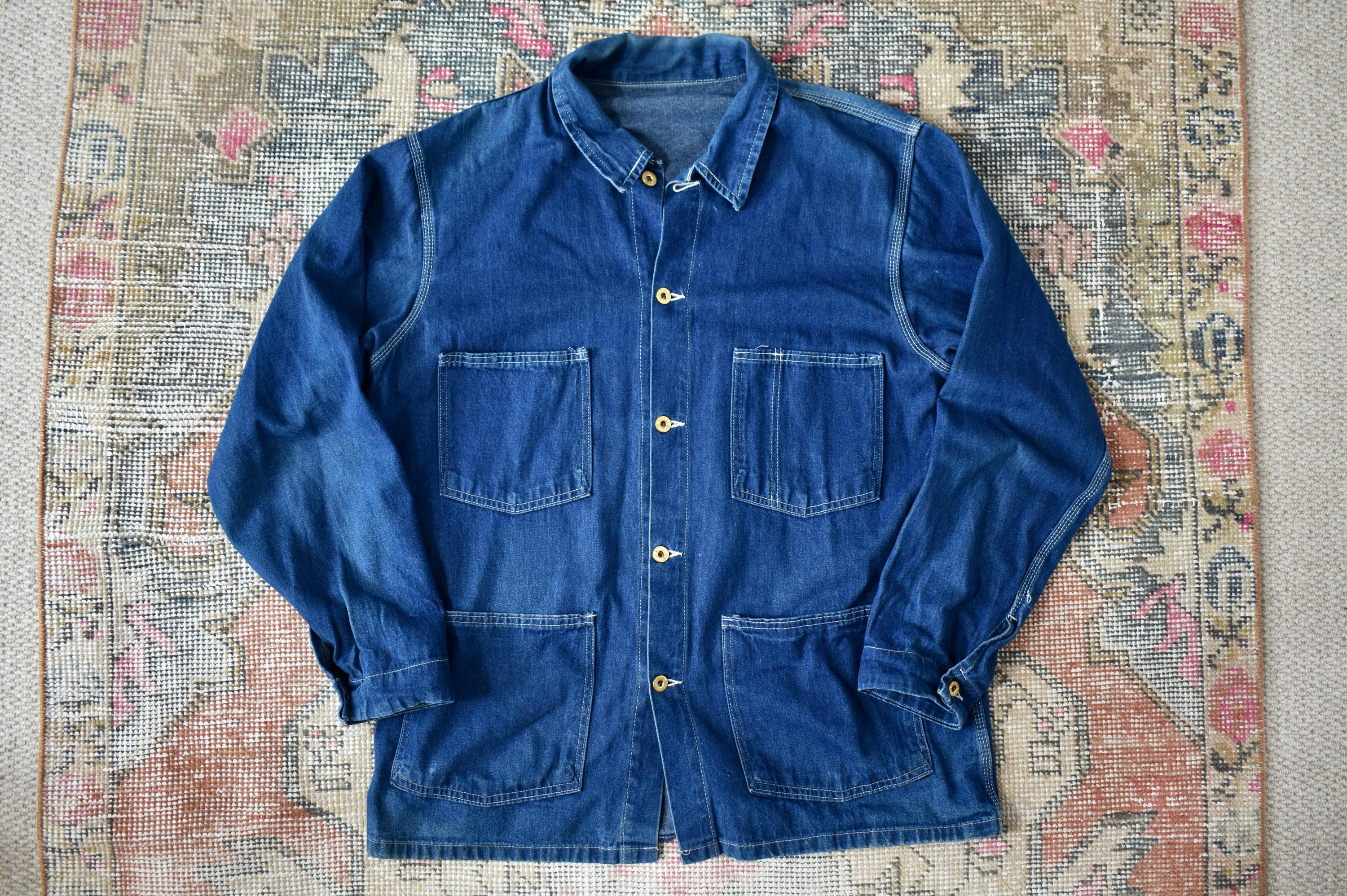 Vtg 70s Universal Chicago Blue Denim Workwear Chore Jacket Coat 