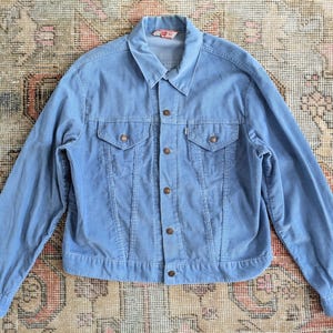 Vtg 70s Levi&#39;s White Tab Little e Baby Blue Corduroy Type 3 Trucker Jacket USA Size 46