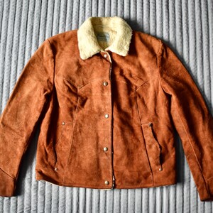 Vtg 50s Pioneer Wear Brown Suede Leather Sherpa Lined Western