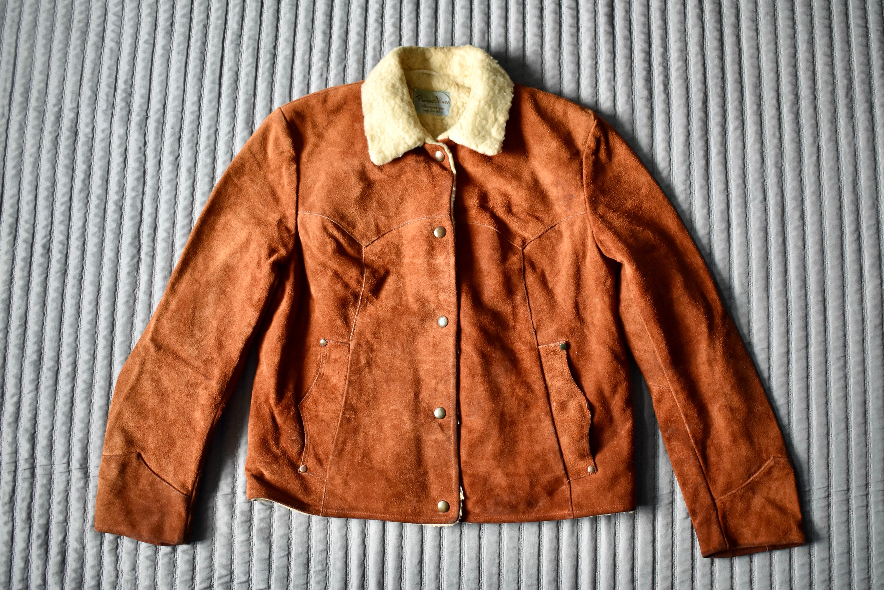 Vtg 50s Pioneer Wear Brown Suede Leather Sherpa Lined Western