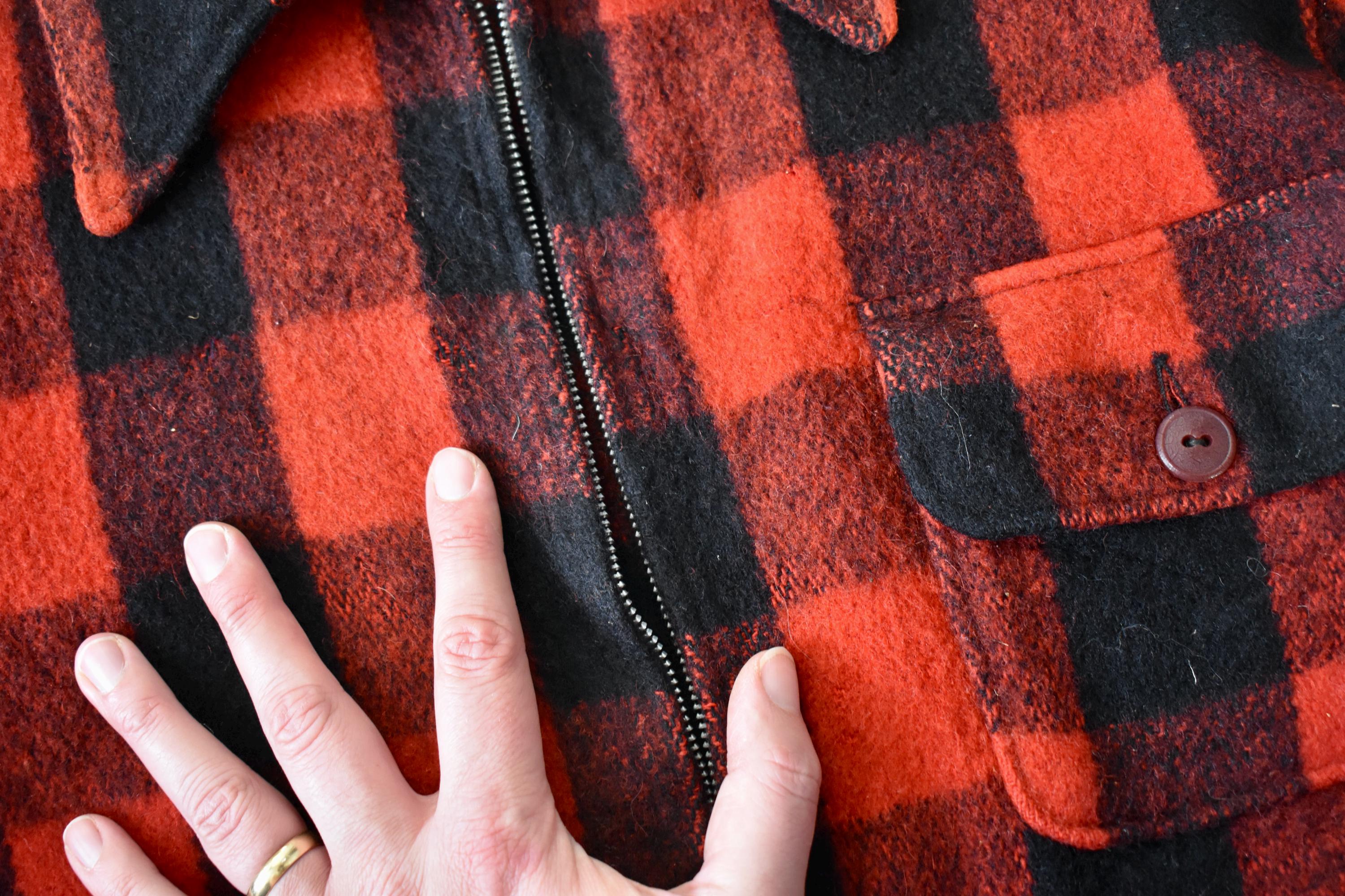 Vtg 1940s Woolrich Red & Black Buffalo Plaid Wool Jacket Talon