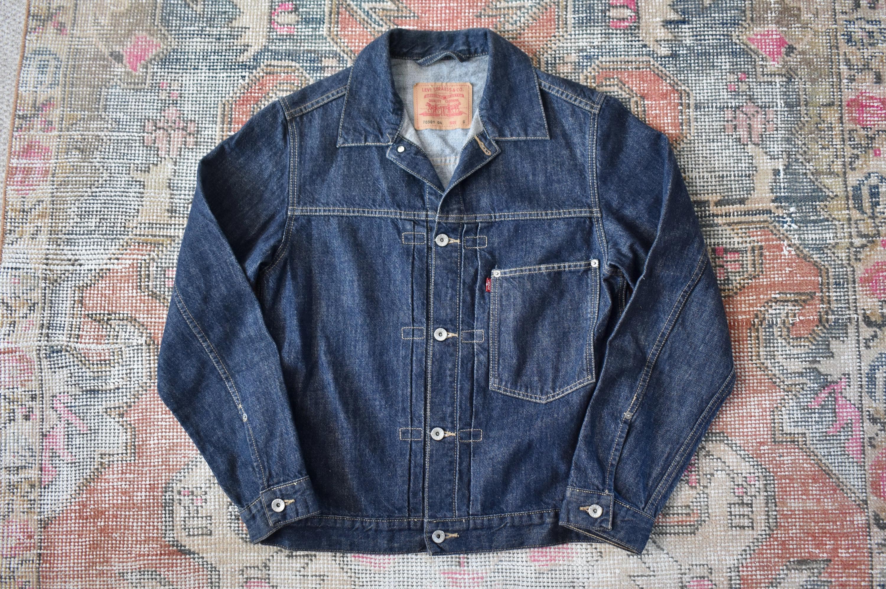 Vtg Levi's 70501 04 Dark Blue Denim Type I Trucker Jacket Size S