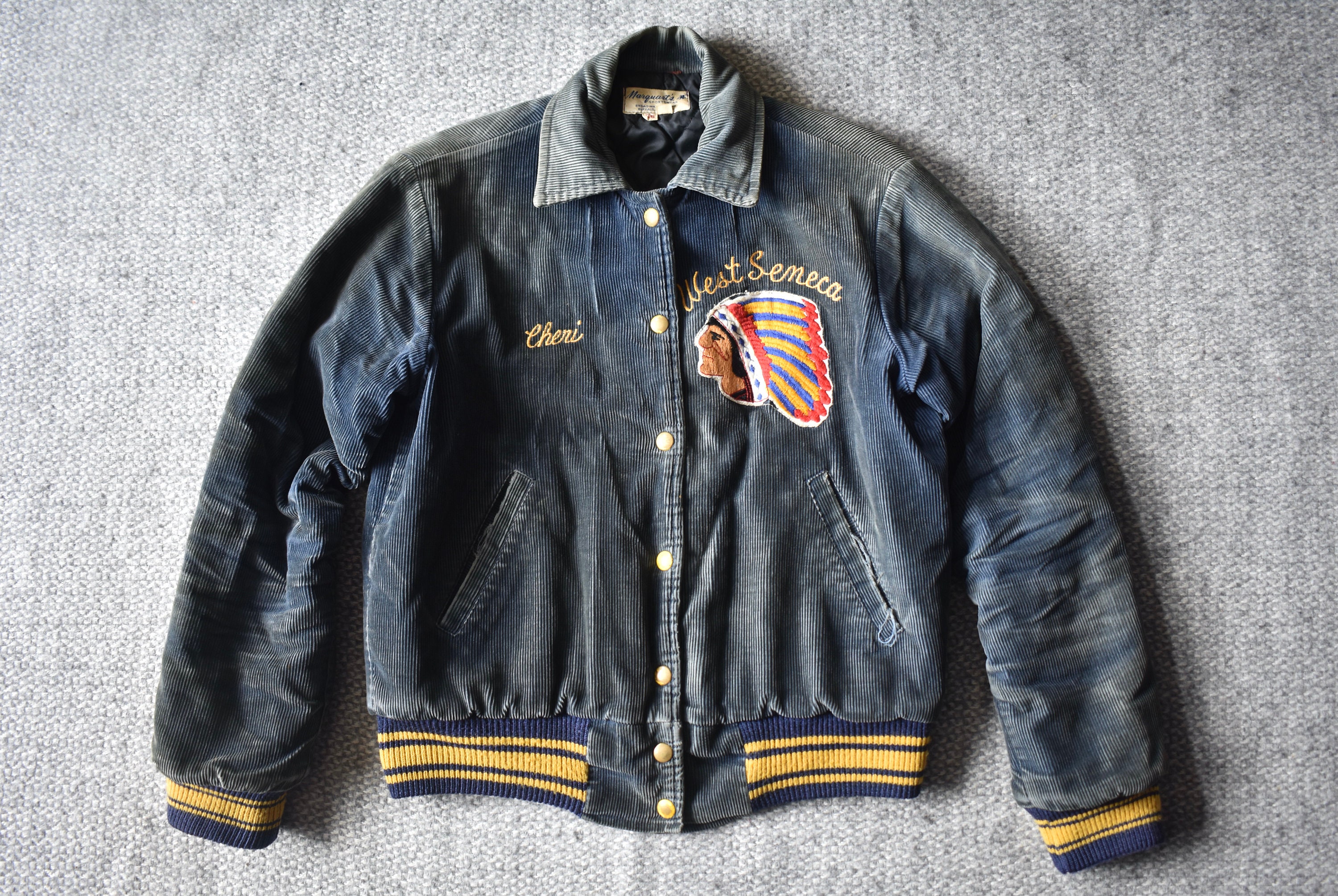 Vtg 60s West Seneca Native American Patch Blue Corduroy Bomber