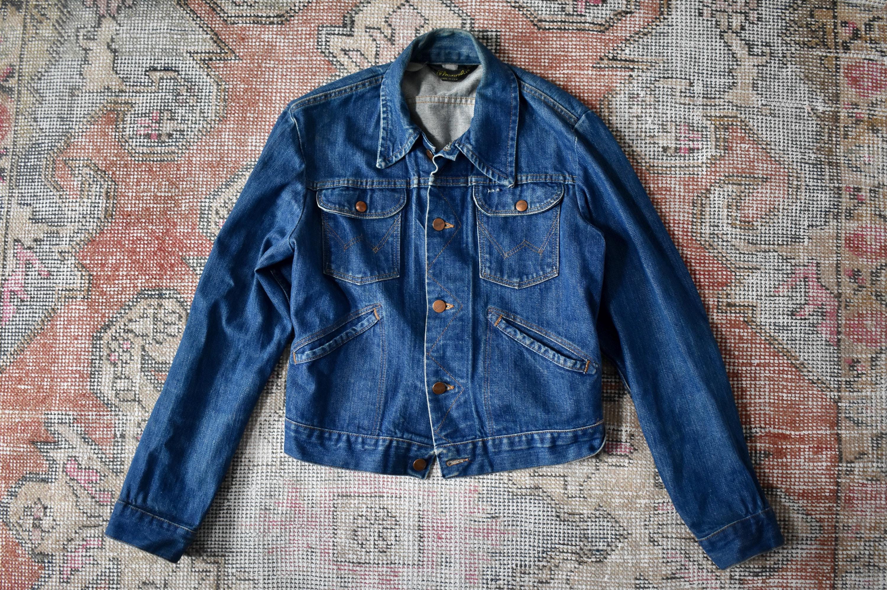 Vtg 60s 70s Wrangler Blue Selvedge Denim Trucker Jean Jacket Made