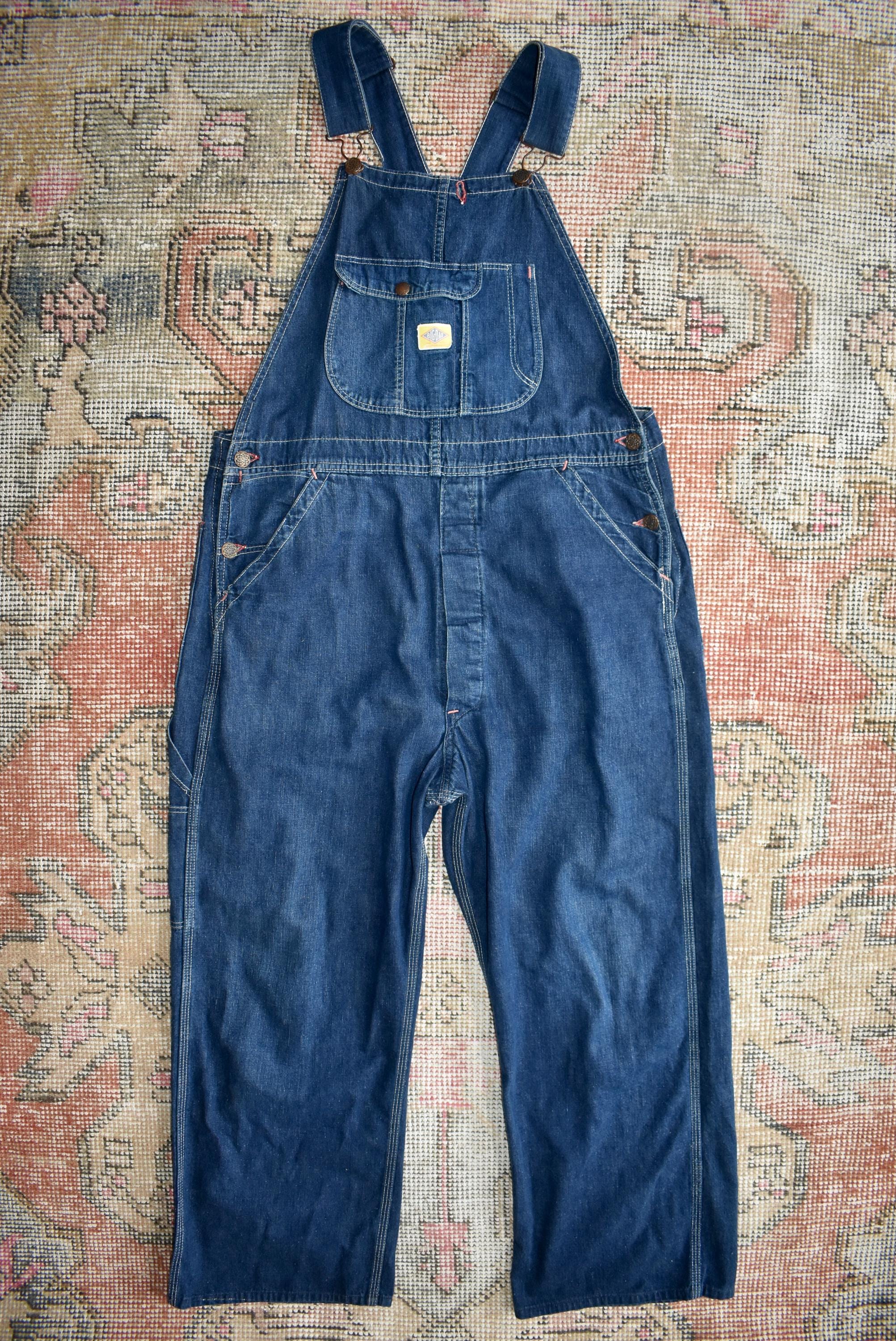 Vtg 60s Big Dad Sanforized Denim Work Overalls Bibs Dungarees USA