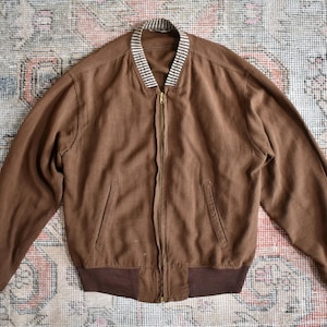 Vtg 50s Hercules Outerwear by Sears Brown Fleck Linen Bomber
