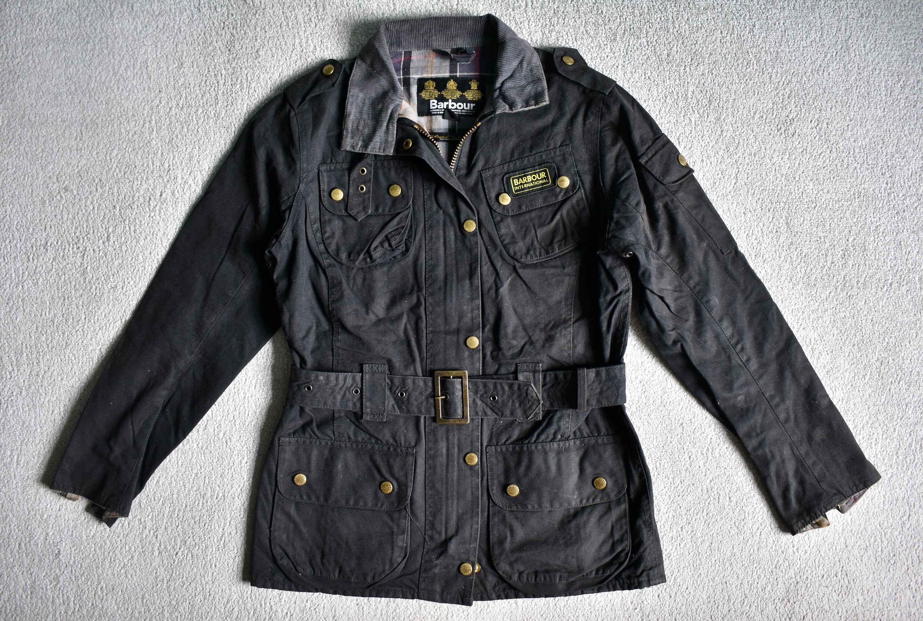 BARBOUR International L1925 Black Waxed Cotton Motorcycle Jacket 