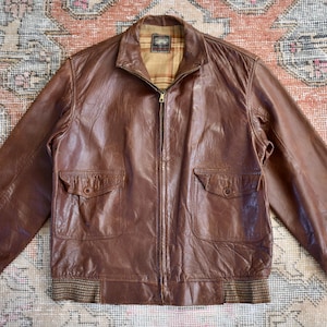 RARE Vtg 40s WW2 Adastra Brown Leather Stand Collar Flight