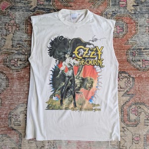 Vtg 1984 Ozzy Osbourne The Ultimate Sin Cut Off Graphic Rock Vest Top Tee L