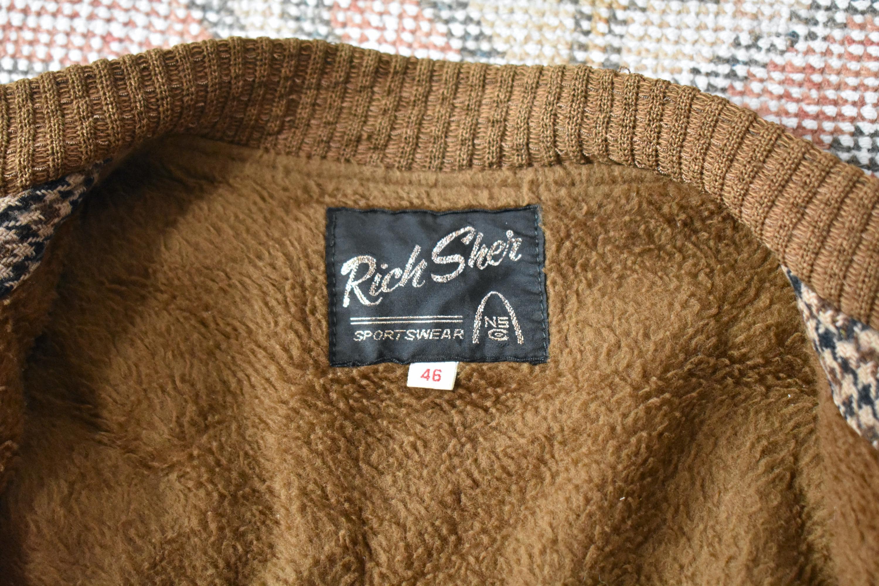 Vtg 50s 60s Rich Sher Sportswear Houndstooth Pattern Wool