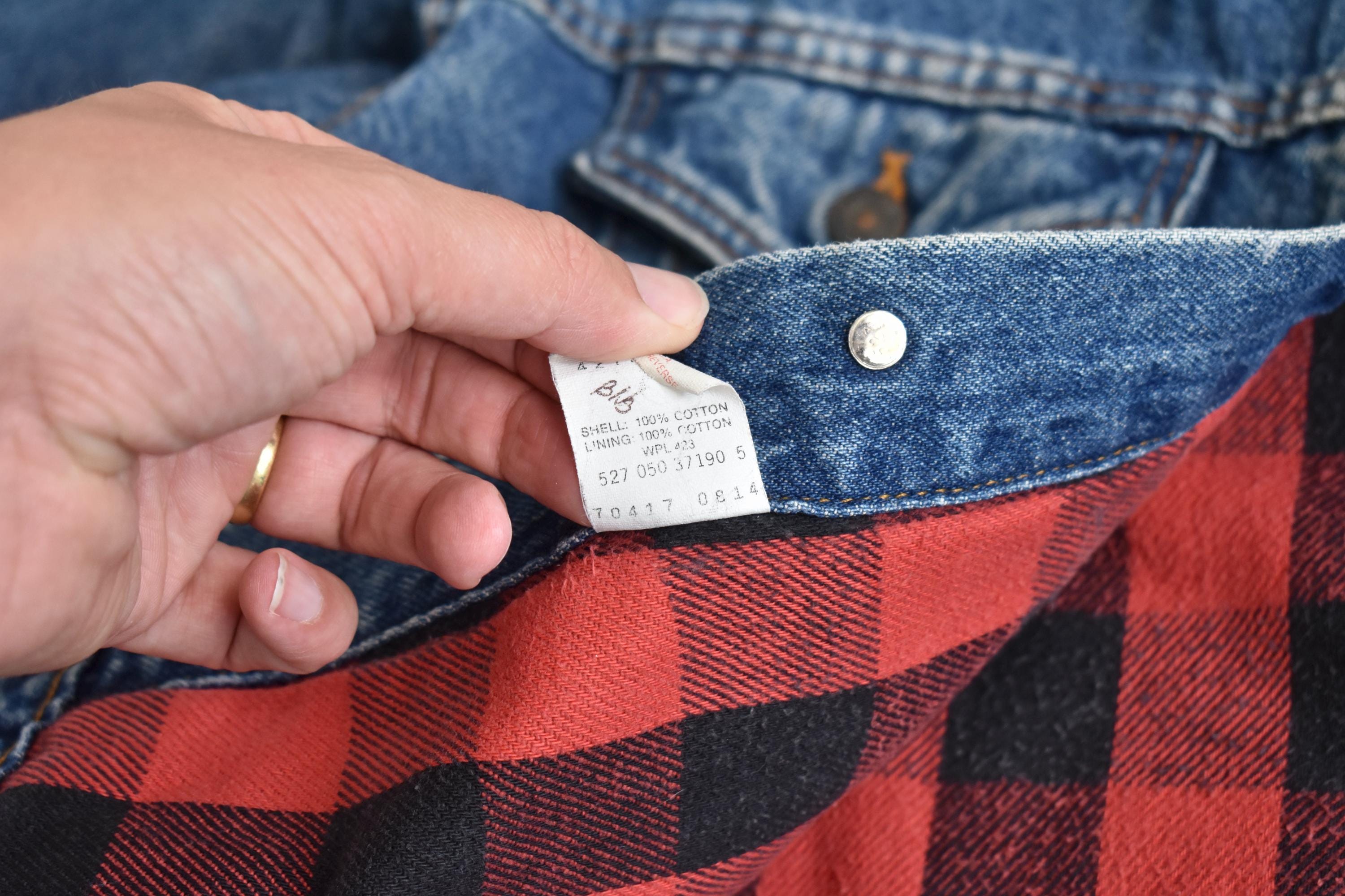 Vtg 80s Levi's 70417 0814 Blue Denim Buffalo Plaid Flannel