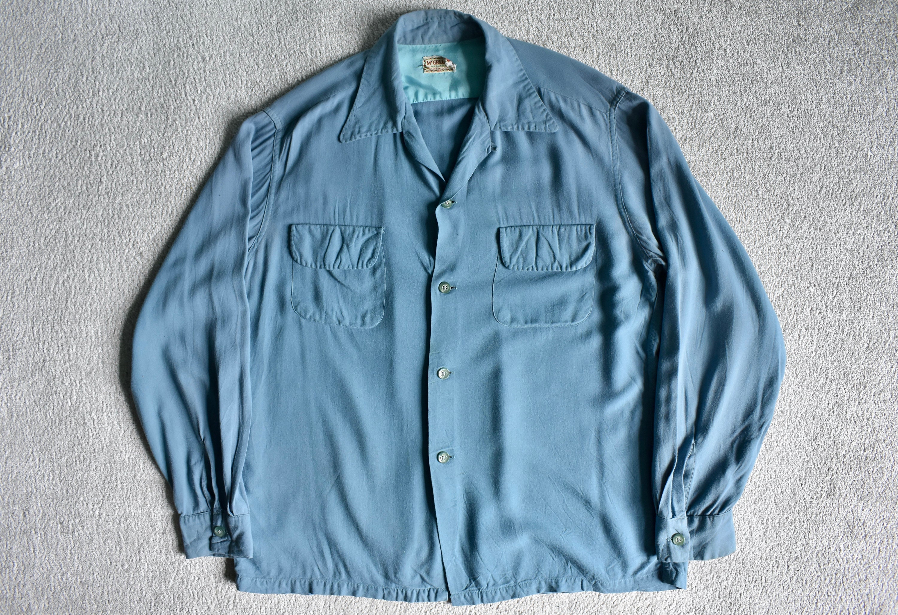 50s MCGREGOR rib shirt rayon gyabardine-