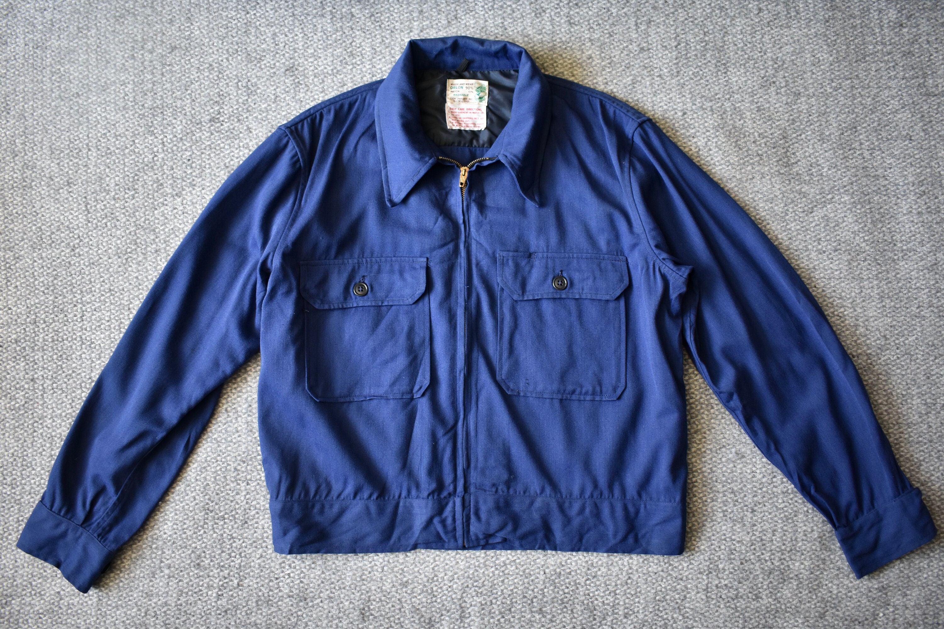 Vtg 60s Lion Uniform Inc Blue Orlon Rayon Blend Work Jacket 