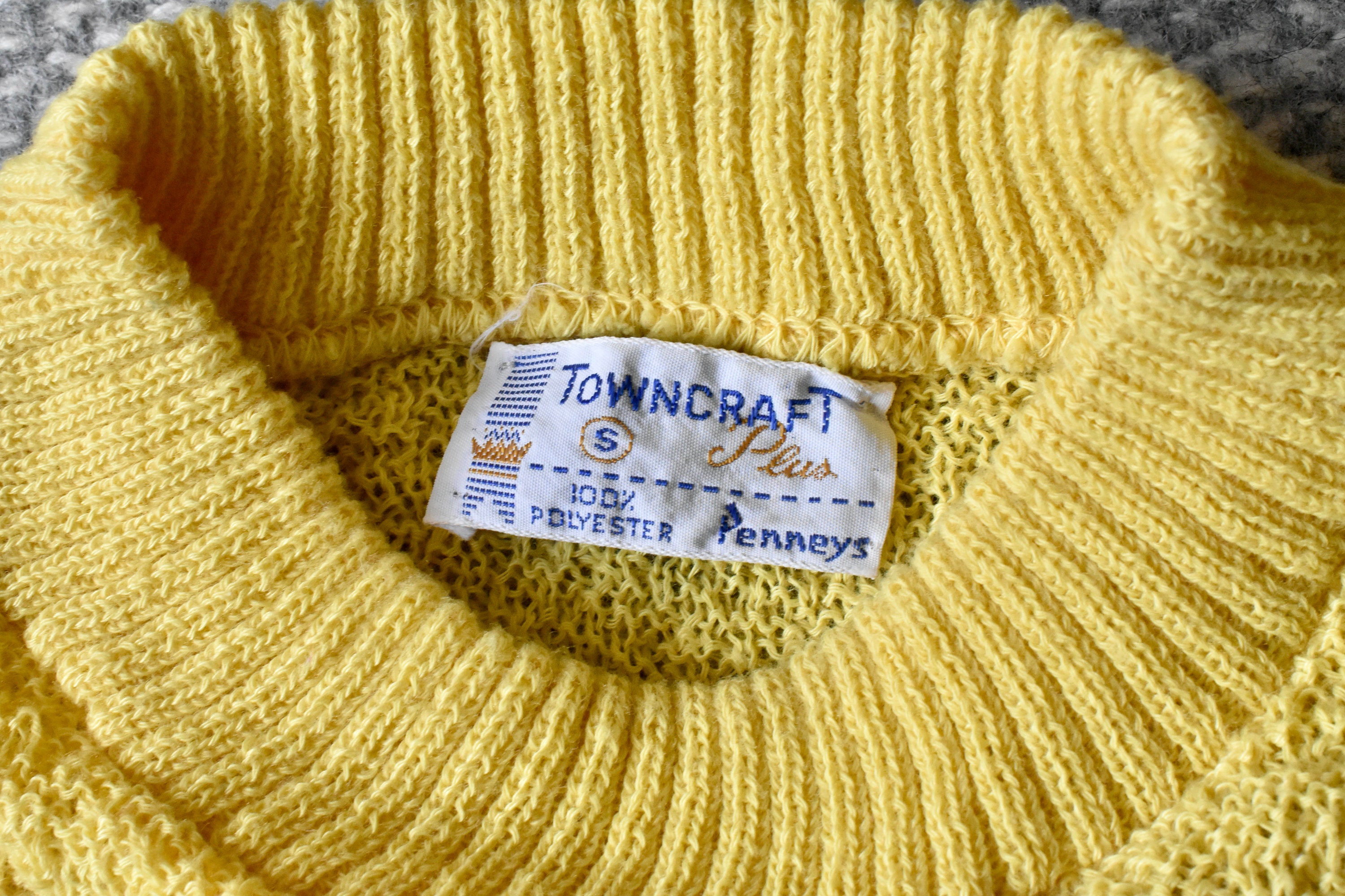 Vtg 60s Penneys Towncraft Plus Yellow & Blue Striped Polyester 