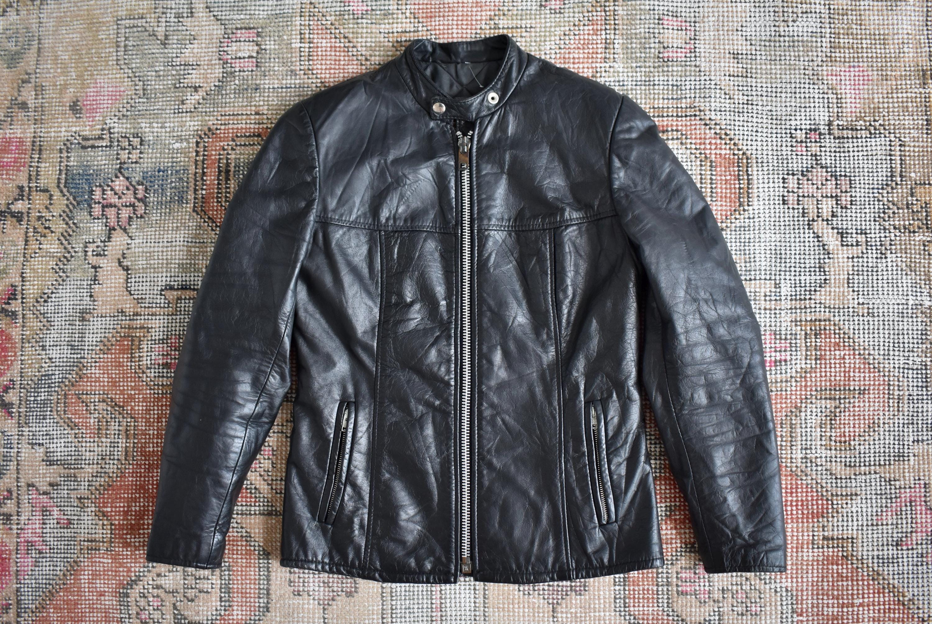 Vtg 70s Labrador Leather Garment Ltd Black Cafe Racer Motorcycle