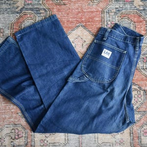 Vtg 70s Lee Blue Denim Workwear Carpenter Pants Dungaree Jeans USA