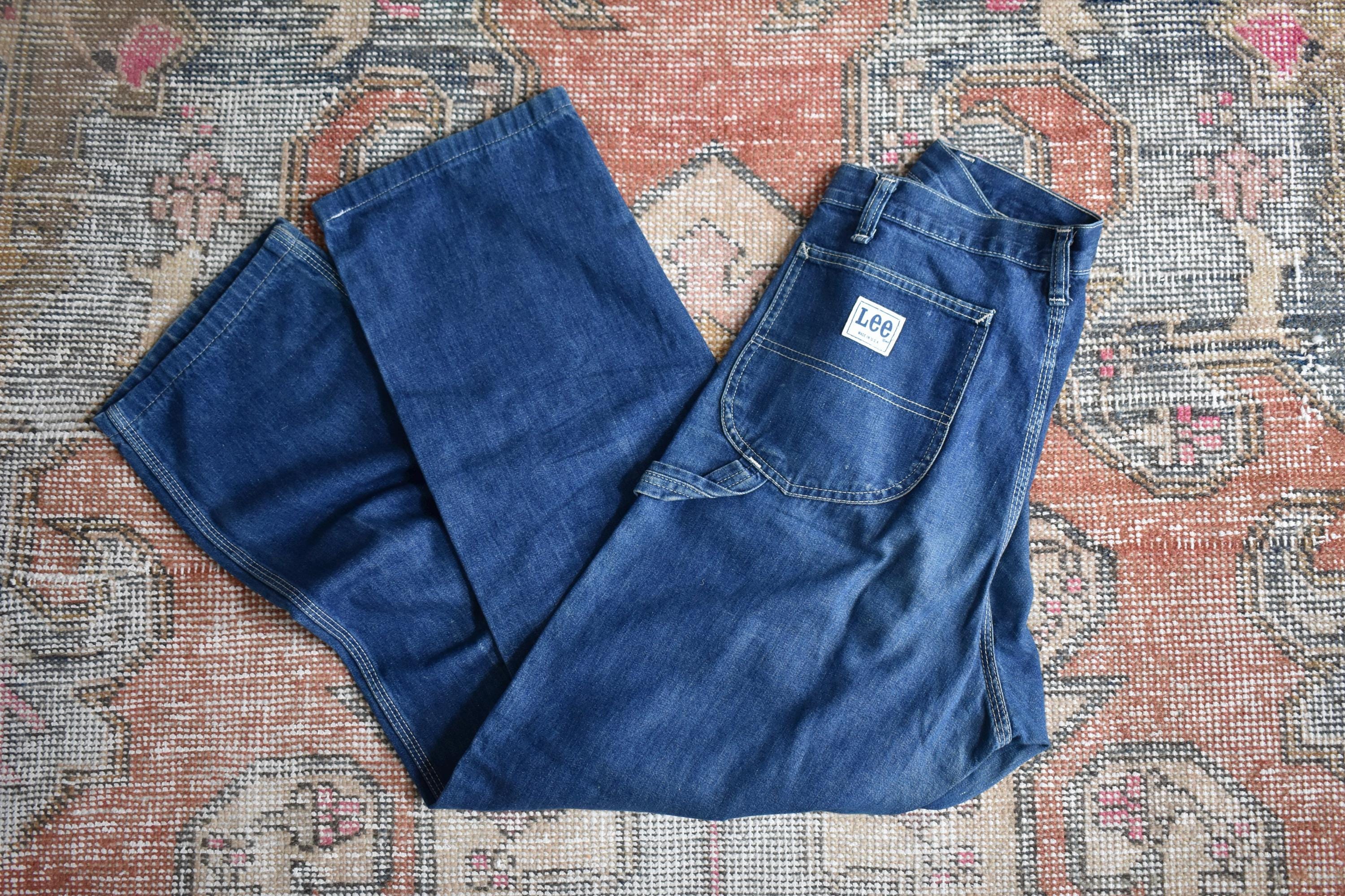 Vtg 70s Lee Blue Denim Workwear Carpenter Pants Dungaree Jeans USA