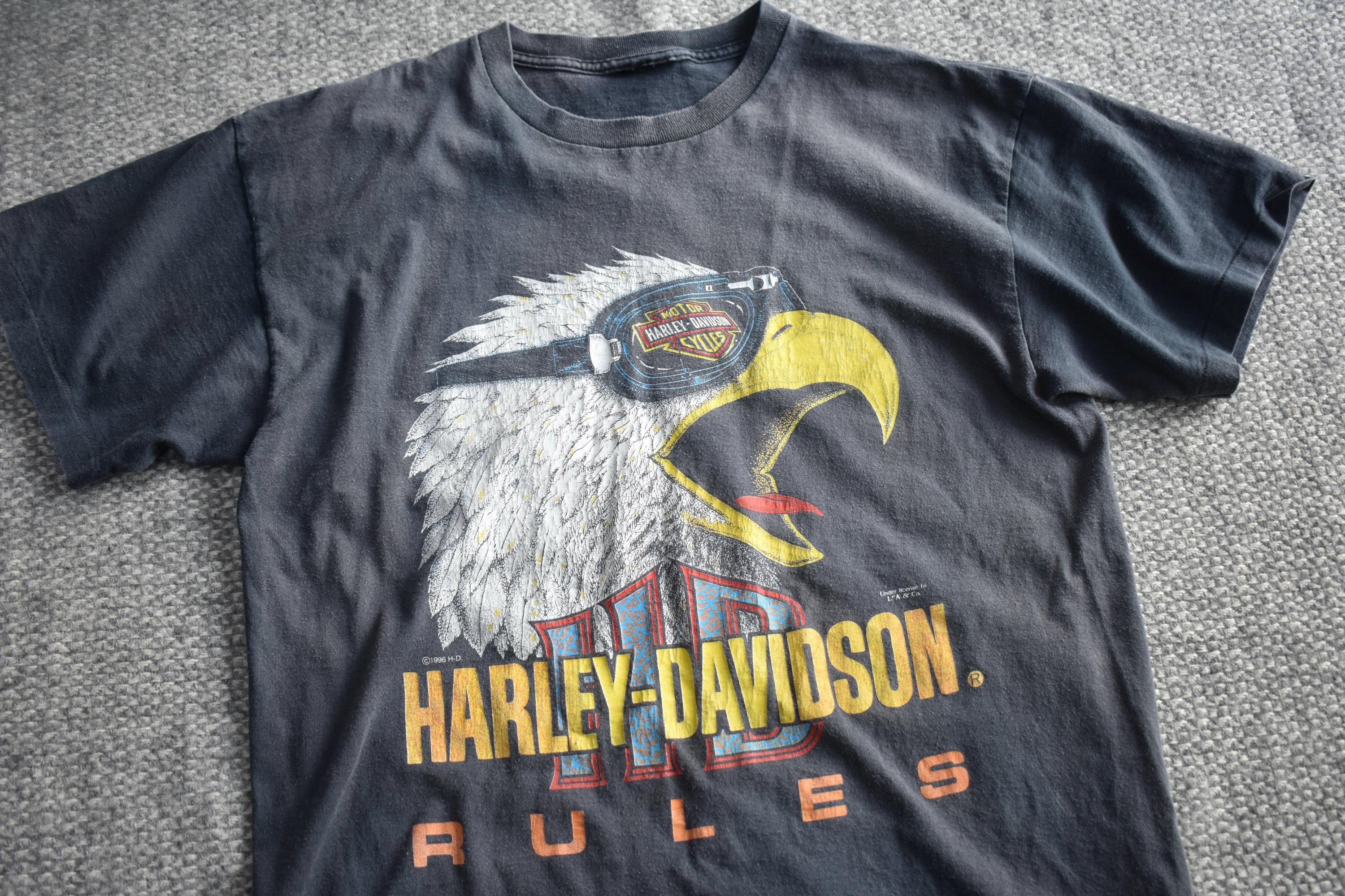 Vtg 1996 Harley Davidson Rules Eagle Goggles Graphic Single Stitch