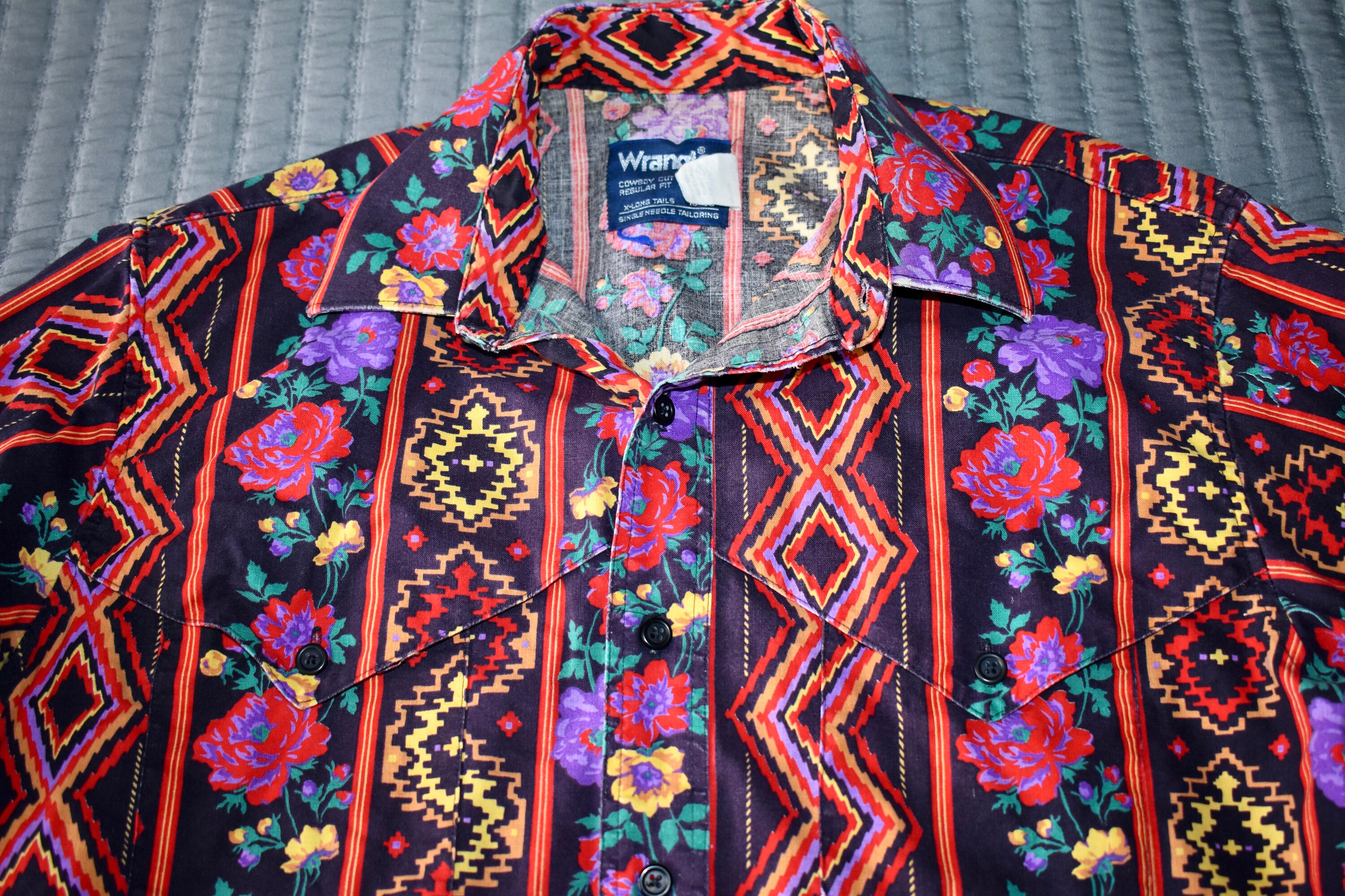 Vintage 80s Wrangler Western Button Shirt XL 17 25x33 Blue