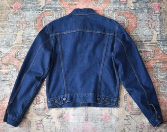 Vtg 80s Levi's 70506-0217 Dark Blue Denim Trucker Jean Jacket Size