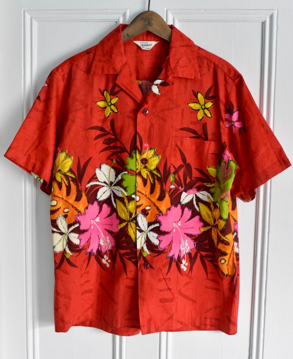 Vtg 50s 60s KALAKAUA Neon Hibiscus Flower Cotton R