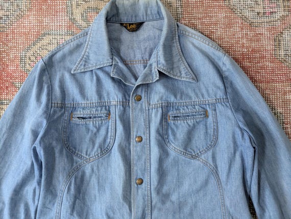 Vtg 70s Lee Blue Denim Two Pocket Jacket Western Hippie Made in