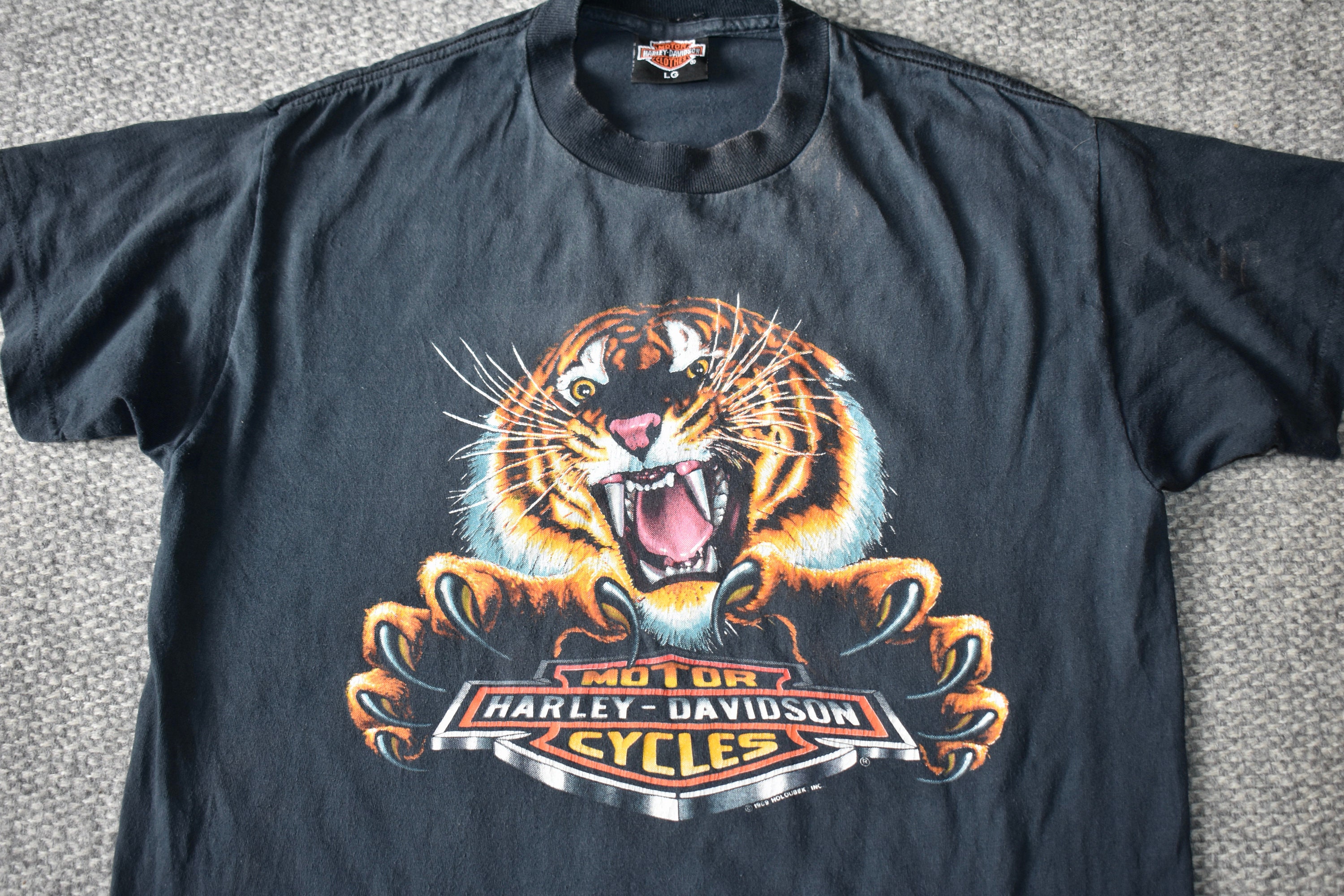 Harley-Davidson Tiger T-Shirt 1989 古着 Vtg 1989 Harley Davidson Hawaiian Bikers Tiger Print Single Stitch
