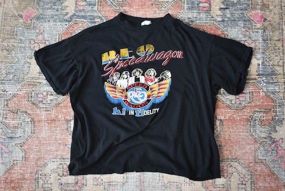 レア ビンテージ REO SPEED WAGON ベースボール Tシャツ Vtg 80s REO Speedwagon Hi Infidelity Single Stitch Rock Band