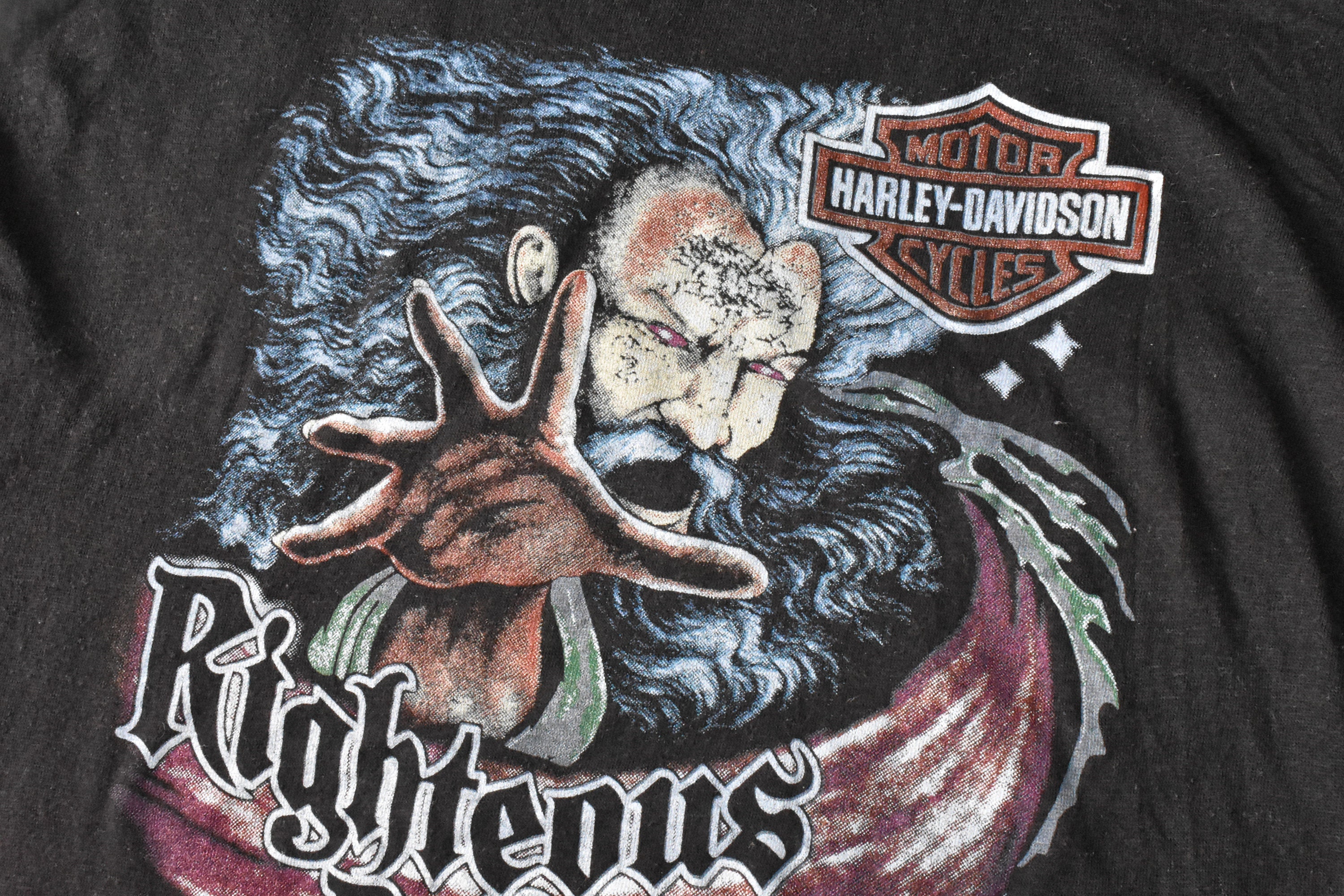 Vtg 1992 Harley Davidson 3D Emblem Righteous Ruler Wizard Graphic