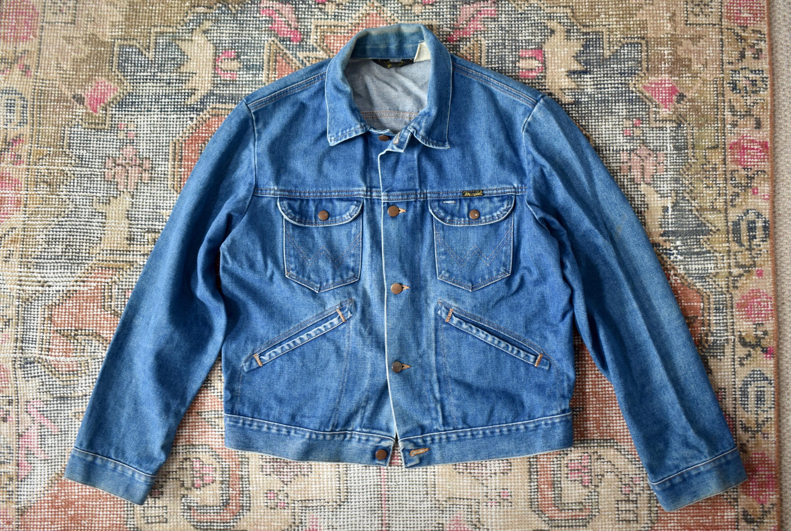 Vtg 70s Wrangler 74126NV No-fault Denim Trucker Jean Jacket USA 44