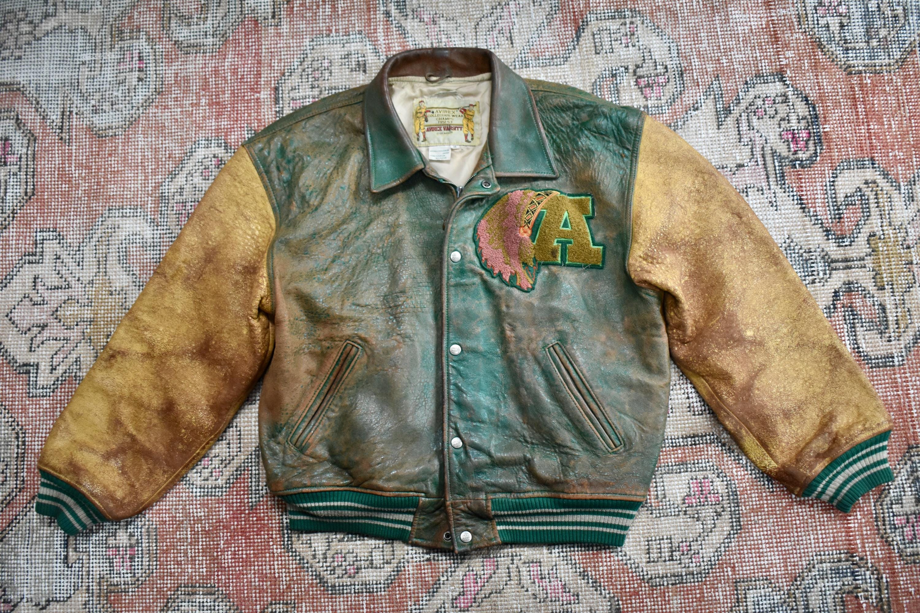 Vtg 1991 Avirex Suquamish Distressed Leather Varsity Bomber