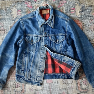 80s levi's 71411 0816 ネルシャツ 70505 usa製 Vtg 80s Levi's 71411 0816 Blue Denim Buffalo Plaid Flannel Lined