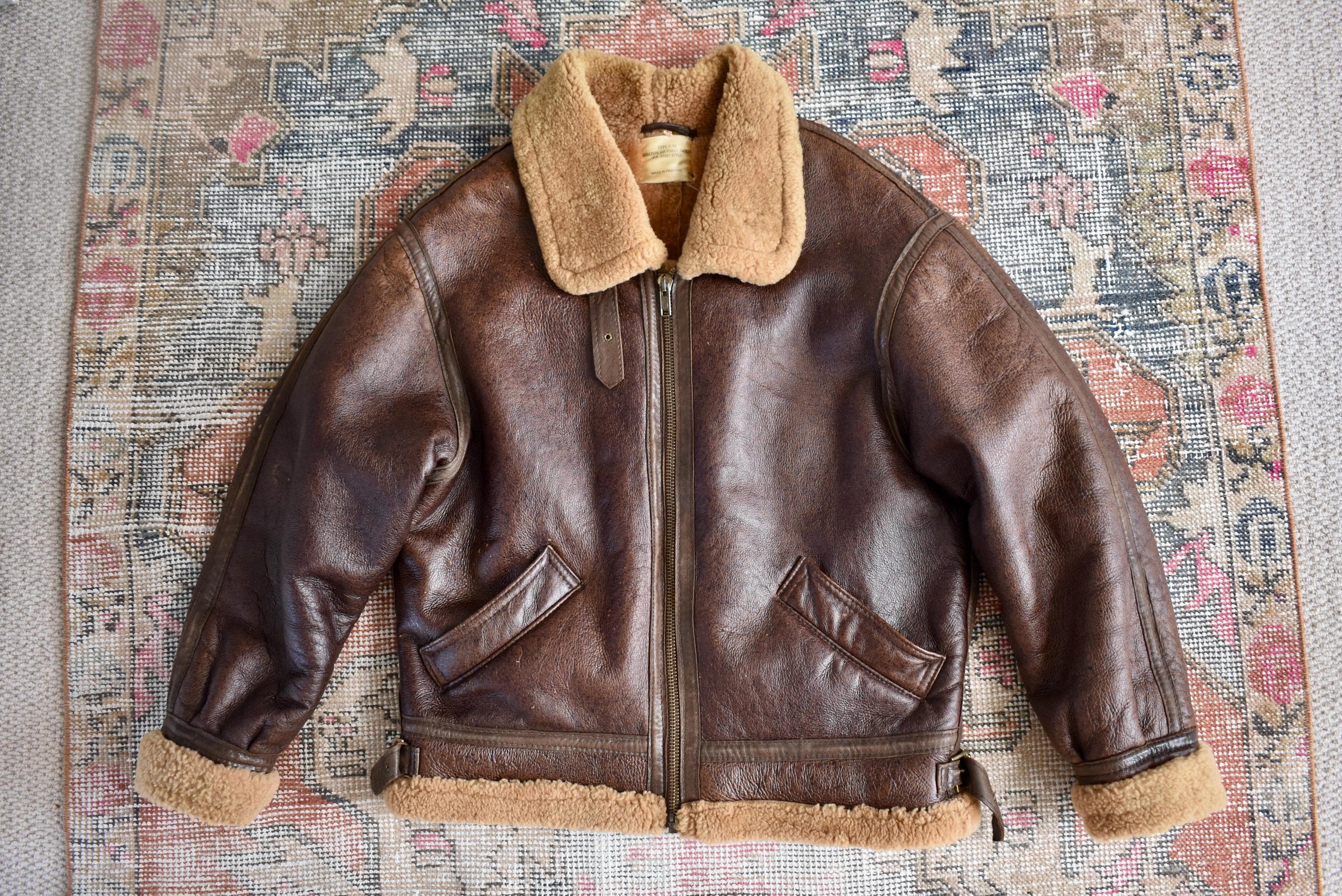 Vtg 70s Durrani Bros Ltd Genuine Leather & Sheepskin Type F-16 Air