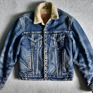 Vtg 90s Levi's 71500 04 Blue Denim Sherpa Fleece Lined Jean Jacket