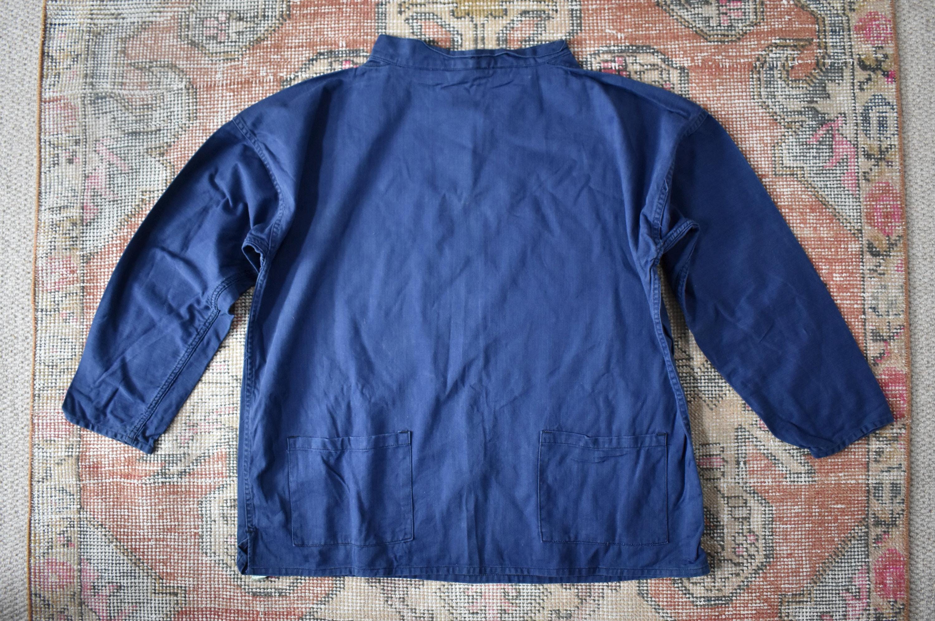 Vtg 70s Yarmo British Fishermans Blue Cotton Drill Pullover Smock