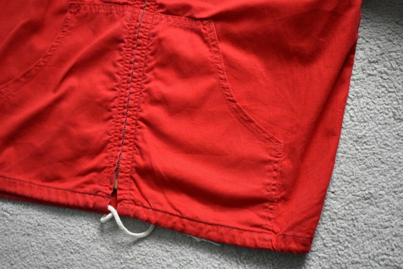 Vtg 70s OSHKOSH Lightweight Red Cotton Talon Zip Hooded Smock Parka Jacket Womens Medium 1214
