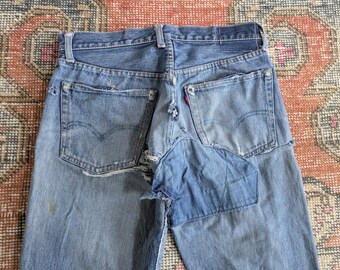 60s LEVI’S 501 BIGE S vステッチ 501xx 506xx Vtg 60s Levi's 501ZXX? Big E Trashed & Repaired Selvedge Denim V