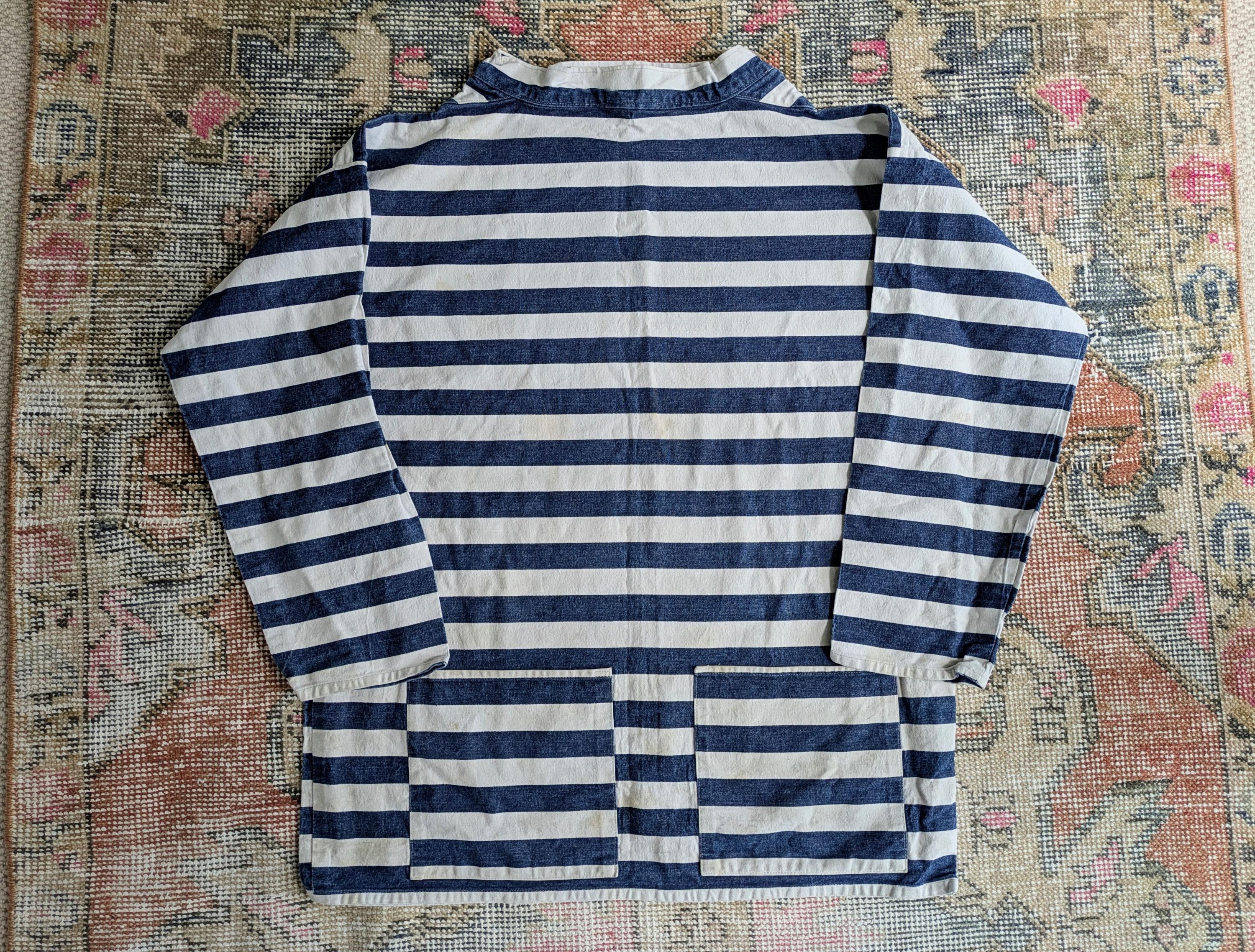Vtg 80s Cornish Blue & White Breton Striped Cotton