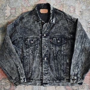 Vtg 80s Levi's 70507 0253 Black Acid Wash Denim Trucker Jacket