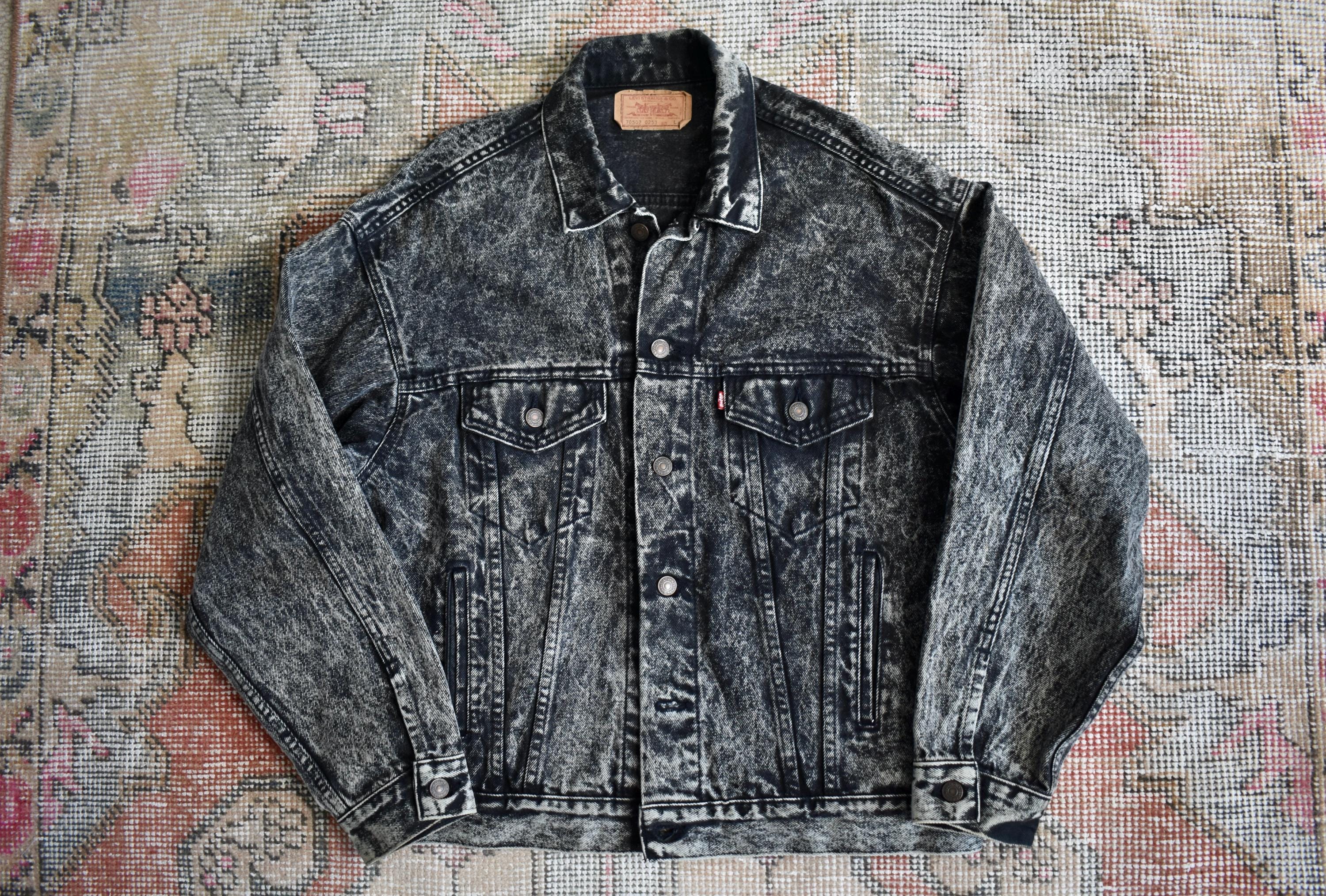 Vtg 80s Levi's 70507 0253 Black Acid Wash Denim Trucker Jacket