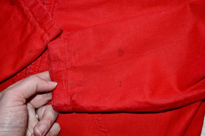 Vtg 70s OSHKOSH Lightweight Red Cotton Talon Zip Hooded Smock Parka Jacket Womens Medium 1214