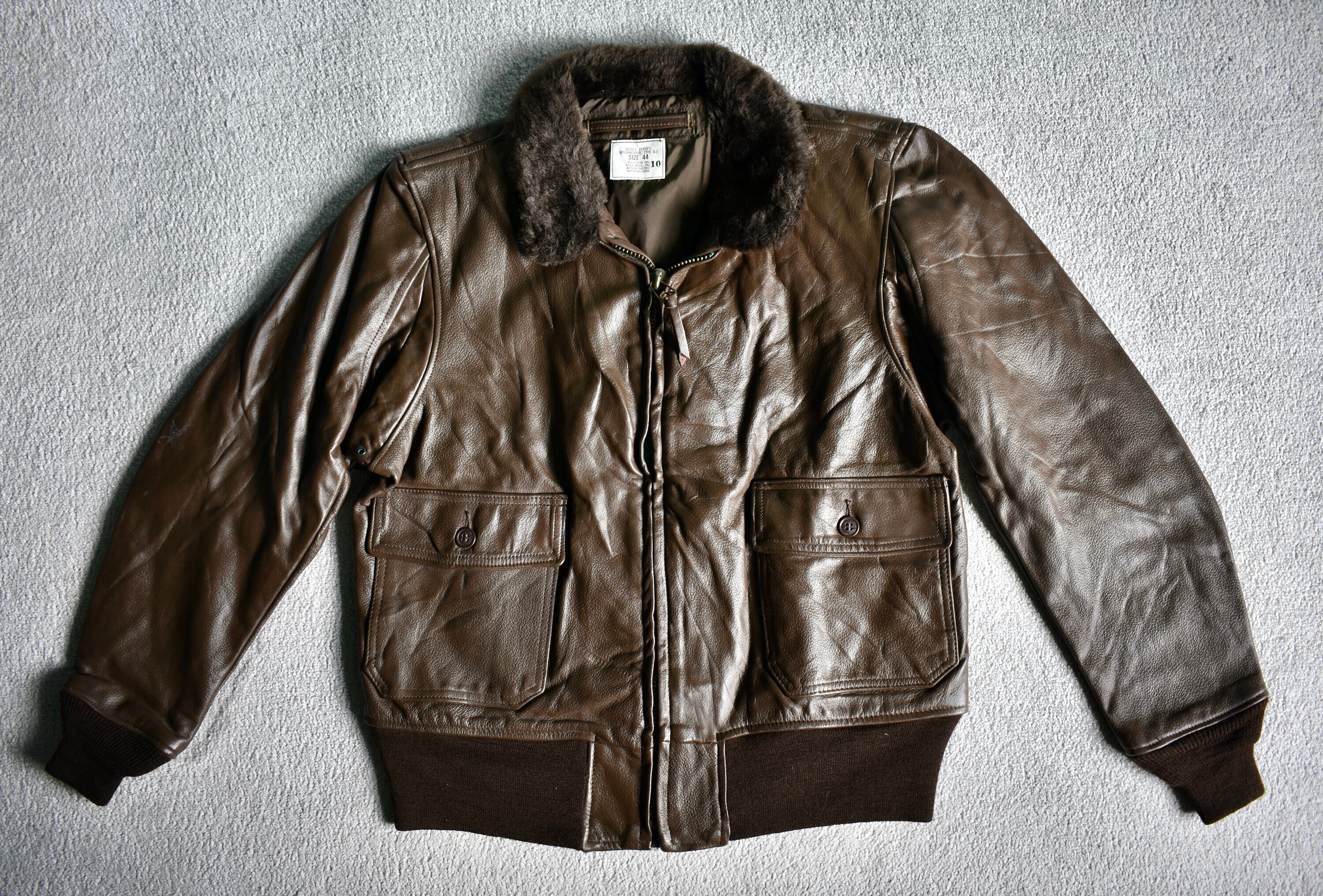 I02 米軍実物U.S.NAVY type G-１ BRILL BROS Vtg 1982 US NAVY Brill Bros Brown Leather Type G-1 Flight Bomber