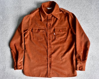 Vtg jaren '60 jaren '70 LEVI'S BIG E Burnt Orange Corduroy Jacket USA Womens Maat 13/14