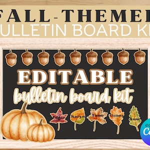 Herbst Themed Bulletin Board Kit | Bearbeitbares Kürbis-Bulletin Board - Klassenzimmer Dekor für den Herbst
