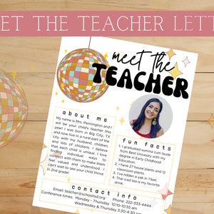 Plantilla de Canva con la carta Groovy Disco Ball Meet the Teacher