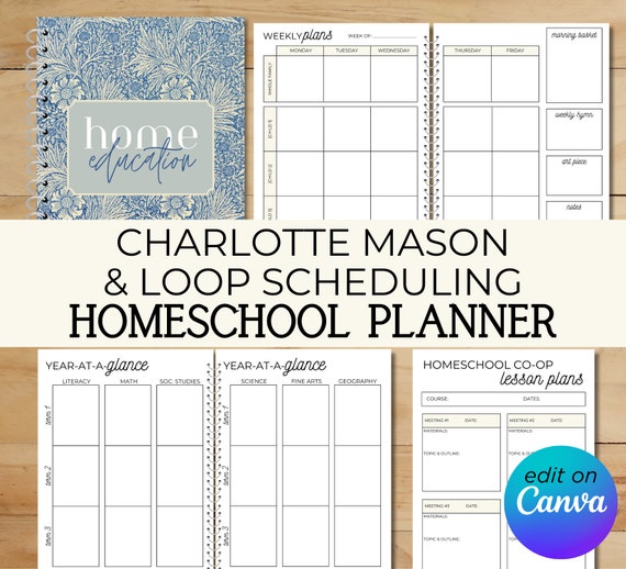 100% Editable Homeschool Planner – Charlotte Mason, Loop Scheduling, Large Family, Unit Study Planner